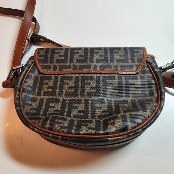 Vintage Fendi Zucca Canvas Leather Half-moon Crossbody Bag - Picture 10 of 15